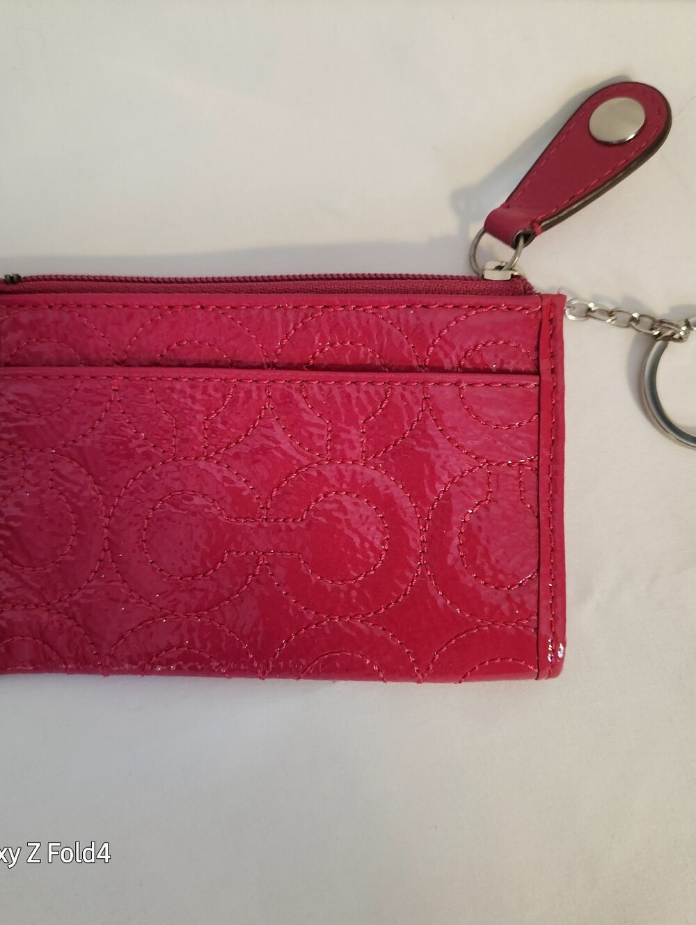 Pink Quilted Patent COACH Card Wallet Keychain